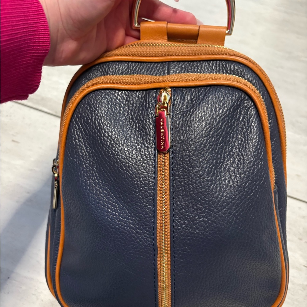 Valentina Navy backpack with Tan Leather Detail